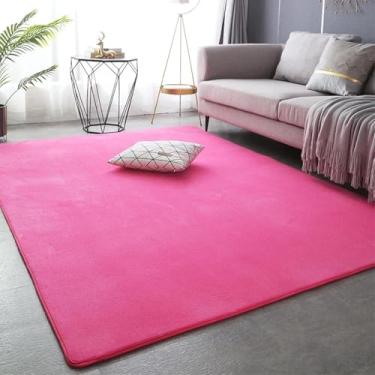Imagem de Tapete de veludo coral de cor sólida para sala de estar, mesa de centro, tapete de ioga, quarto, cama, cobertor, decoração para casa, tapete de brincar macio (120 x 200 cm, 47 x 79 polegadas/rosa