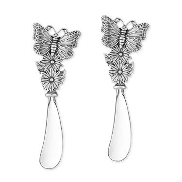 Imagem de Supreme Housewares Conjunto De Espalhadores Queijo Em Forma Borboleta, Manteiga Liga Zinco Com Alças Decorativas Para Queijo, Creme E Molhos, Prata, 5", 2