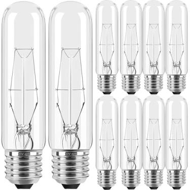 Imagem de Tiqian Pacote Com 10 Lâmpadas Incandescentes Led T10 De 40 W, Branco Quente, Vidro Transparente Regulável, Vintage Edison Para Lustres, Base E26, 2700 K, Luminárias Mesa, Armários Curiosidades, Aquá