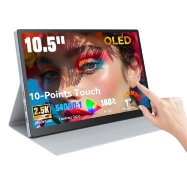 Imagem de Prechen Monitor Portátil Touchscreen Oled De 10,5" 2.5K 2560X1600, 100% Ntsc, Contraste 54000:1, Mini Tela Com Capa Protetora E Alto-Falante, Usb-C, Hdmi, Pequena Para Laptop, Pc Telefone, Prata