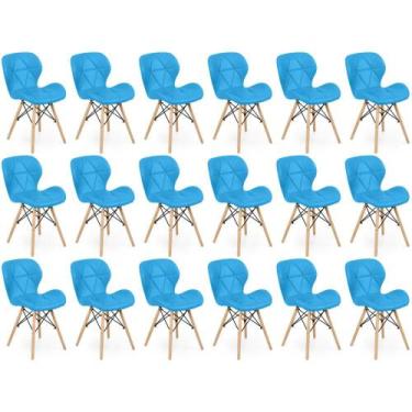 Imagem de Kit 18 Cadeiras de Jantar Charles Eames Slim Wood Estofada - Azul - Ma