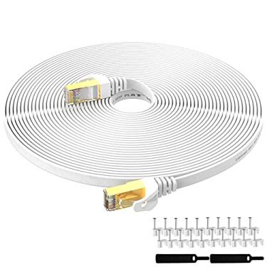 Imagem de Lovicool Cabo Ethernet Cat7 30,5 m Branco Computador LAN Cabo de Patch de Internet de Alta Velocidade Cabo Ethernet com Clipes de Cabo Mais Rápido do que Cat5/Cat6