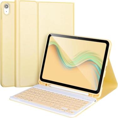Imagem de para iPad 11/10 geração caixa com teclado, caixa de teclado Bluetooth desmontável para iPad A16 2025 11 polegadas / 10 geração 2022 10.9 '',Sem caneta (Amarelo)