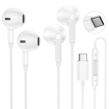 Imagem de Pacote com 2 fones de ouvido Android USB C com fio tipo C compatíveis com iPhone 16e/16 Pro Max/Plus, Samsung Galaxy S25 Edge/S25 Ultra/S25 Plus/S24FE/S23/A56/A36/A26/A16/S22, com microfone e controle