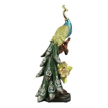 Imagem de Enfeite Luxo Sala Decoração Pavão No Galho Colorido 33.5cm