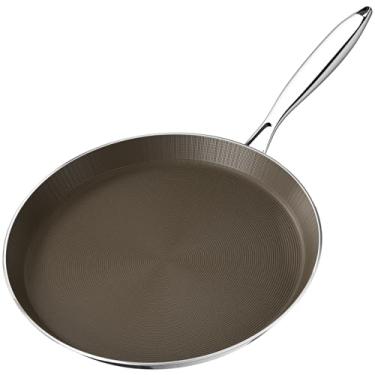 Imagem de Forma de crepe de aço inoxidável de 30,5 cm – Forma de crepe antiaderente de cerâmica de titânio, panela de panqueca Dosa de aço inoxidável, frigideira plana antiaderente, assadeira de tortilha Tawa