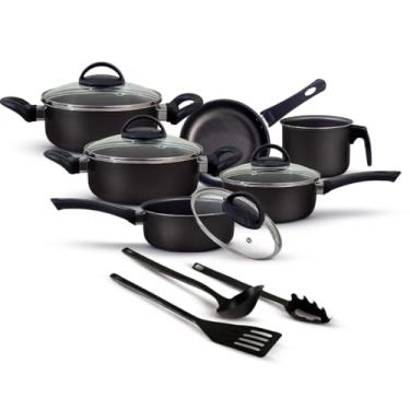 Imagem de Jogo De Panelas Antiaderente 9 Peças Kit Conjunto Teflon Tampa De Vidro Durável(Preto)