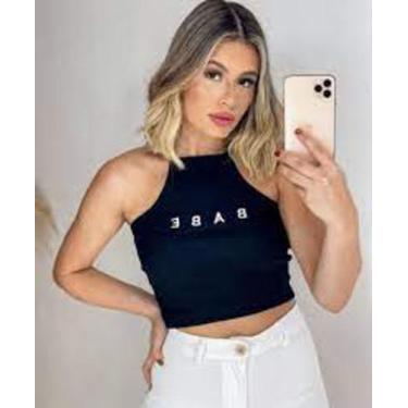 Imagem de Cropped feminino babe alça regata malha canelada blog - Filo modas, Br