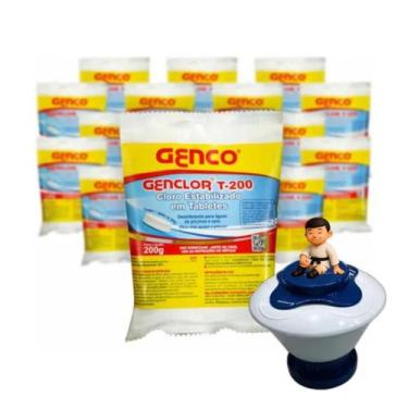 Imagem de Kit 15 Tablete Pastilha Pedra Cl Estabilizado Genco + Clorador Médio -