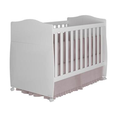 Imagem de Berço Mini Cama Conforto com Suporte para Mosquiteiro e Rodízios em MDF Branco com Grade de Proteção