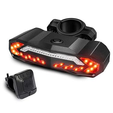 Imagem de Qudai 5 em 1 lanterna traseira de bicicleta com sinais de direção MTB bicicleta alarme anti-roubo LED luz traseira à prova d'água com 6 modos de luz controle remoto para mountain bike ciclismo noturno