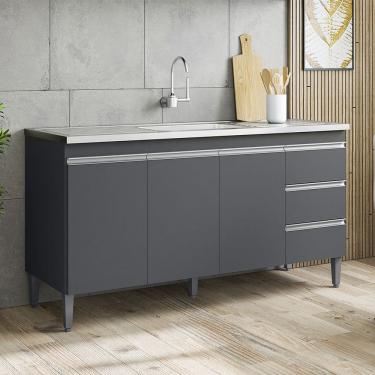 Imagem de Balcão Andréia com Pia e Cuba GhelPlus 160cm Cinza AJL Móveis