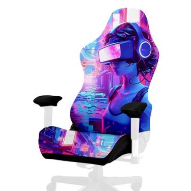 Imagem de Capa de cadeira de jogos, estilo Cyberpunk legal alta elasticidade macia fácil de instalar capa de assento para cadeira de jogos com capa de apoio de braços - sem cadeira (K)