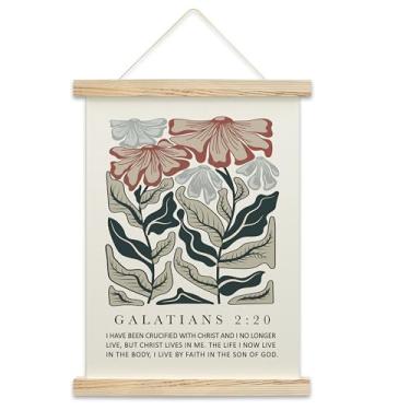 Imagem de Decoração de arte de parede cristã abstrata, presentes religiosos para mulheres, homens, decoração de igreja religiosa, versículo da Bíblia Gálatas 2: 20 faixas de pendurar em tela, decoração de casa