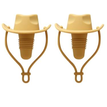 Imagem de Rolha de vinho engraçada, 2 peças de rolhas de vinho de silicone fofas reutilizáveis em forma de chapéu decorativas seladoras de vinho, acessórios de cozinha, presentes para amantes de vinho (amarelo)