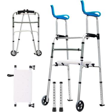 Imagem de Andador Dobrável Para Idosos, Andador Vertical Leve Para Idosos Com Deficiência Adulto Stand Up Rollator Walker Aid Com Apoio De Braço, Estrutura De Caminhada Compacta, Walker With Seat and Wheels