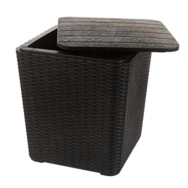 Imagem de Mesa Auxiliar Rattan Capri Lateral Vira Baú Compacta 42 cm para Jardim
