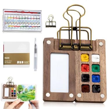 Imagem de Mini kit de viagem de paleta de tinta, mini conjunto de tinta aquarela, conjunto de paleta de aquarela de viagem, conjunto de 12 cores para artistas, aquarela, para pintores e artistas (8 grades)