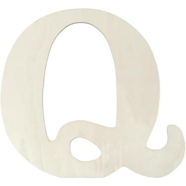 Imagem de SOFPLATE 40,6 cm Q Madeira Madeira Alfabeto Letras Grande Branco Antigo Grosso 4 mm Q Palavras Inacabadas Quadro Madeira Letras Recortes para Decoração DIY Artesanato Casamento Festa de Aniversário
