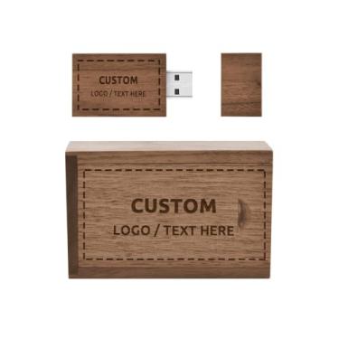 Imagem de Pen drive USB personalizado, pacote com 50 pen drives de madeira personalizados USB 2.0 pen drive, ideal para eventos de negócios, presentes corporativos, brindes promocionais (64 GB, com caixa de