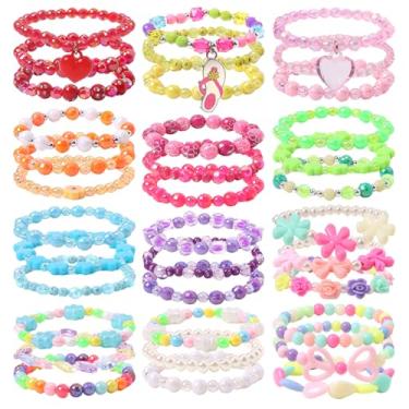 Imagem de Rhoxshy 36 pulseiras infantis para meninas, conjunto de pulseiras coloridas com contas coloridas para crianças, não tóxicas, pulseiras de brincar, joias de princesa, aniversário, lembrancinhas de