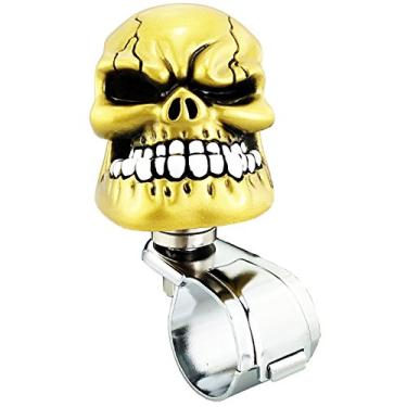 Imagem de Lunsom Manípulo de volante, forma de crânio, manípulo elétrico, controle suicídio, girador, auxiliar de giro de carro, compatível com a maioria dos veículos (dourado)