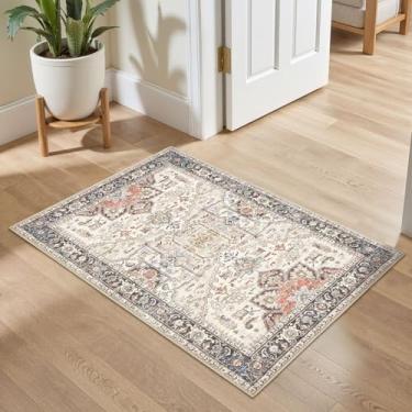 Imagem de homewill Tapete de entrada lavável 2x3: Tapete de área interna pequena antiderrapante macio para quarto e cozinha, tapete floral vintage durável resistente a manchas para varanda, lavanderia, quarto