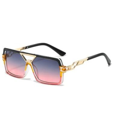 Imagem de VFDHN Óculos de sol vintage masculino e feminino luxuoso pequeno vintage feminino degradê transparente espelhado (preto rosa)