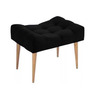Imagem de Puff banqueta retangular preto pé palito com detalhe em costura - Rogg