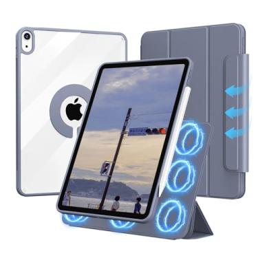 Imagem de KVTVOU Capa para iPad (A16) 11ª/10ª geração (2025/2022, 11/10,9 polegadas) com fecho, capa de suporte múltipla destacável magnética inteligente, capa traseira transparente de policarbonato rígido e