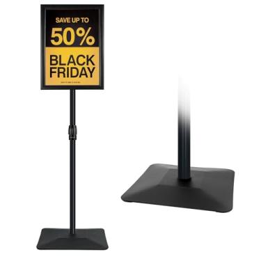 Imagem de Golemas Suporte de sinalização ajustável para exibição, com base de ferro atualizada, suporte de sinalização de piso de pedestal para publicidade externa ou interna (28 x 43 cm, preto)