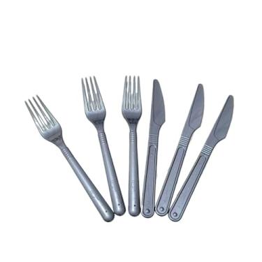 Imagem de Kit Talher Refeição Forte Descartável Prata Churrasco Garfo Faca (50 GARFOS 50 FACAS PRATA)