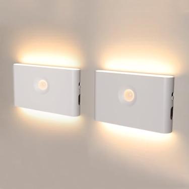 Imagem de DAMI Luz noturna com detector de movimento, luz noturna LED recarregável, luz de escada operada por bateria 3 modos, luz de armário 2700 K para quarto infantil, corredor, cozinha, quarto (pacote com 2