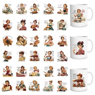 Imagem de Shejdgart Adesivos de copo UV DTF - 30 peças vintage de Ação de Graças Sassy Women UV DTF Cup Wraps para dona de casa de 473 ml, decalques de transferência UVDTF à prova d'água para copos copos caneca