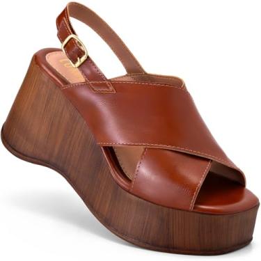 Imagem de Sandália Anabela Feminina Lumiss Plataforma Madeira Confortável Blogueira Fivela caramelo39