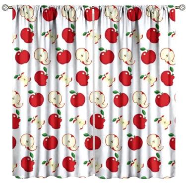 Imagem de Cortinas de frutas, lindas cortinas de janela com estampa de maçã vermelha para berçário, quarto, sala de estar, cozinha, decoração de casa, 106,7 cm L x 114,3 cm C (sem apagão)