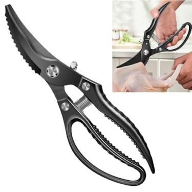 Imagem de Tesouras de aves de capoeira resistentes, tesouras automáticas retráteis de aves com alça antiderrapante e trava de segurança, tesouras de cozinha multiuso engrossadas para frango, carne, peru, peixe