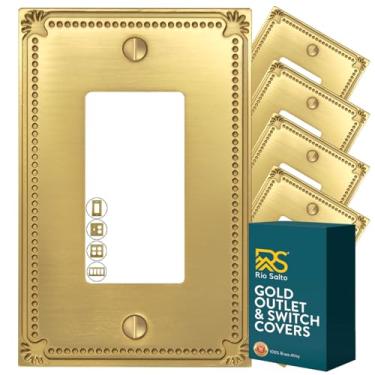 Imagem de Rio Salto Sunken Pearls, latão escovado, ouro, metal, balancim, interruptor de luz, placa de parede ou tampa de tomada, decora, receptáculo único, capas para placa de parede (pacote com 5)