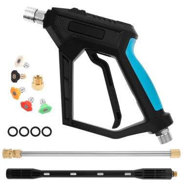 Imagem de Lavadora de carro de pressão com 2 bicos de extensão, 5 pontas de bocal, comprimento e ângulo de ajuste, pistola de lavagem, kit de montagem de limpeza de carro para centro de lavagem doméstica