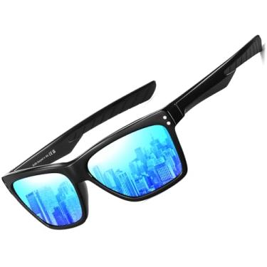 Imagem de DUCO Óculos de sol polarizados masculinos retrô quadrados com proteção UV400, leves para dirigir e correr DC6308, Lente azul Revo armação preta B2, common