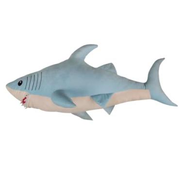 Imagem de Tubarão de Pelúcia Gigante, Azul e Branco, 105 cm de Comprimento, Material Antialérgico, Lavável, para Crianças Acima de 6 Meses