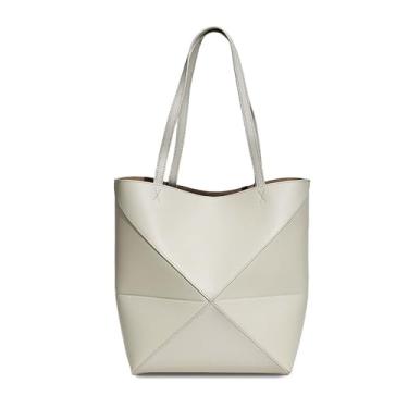 Imagem de Bolsa feminina de couro legítimo, bolsa de trabalho geométrica dobrável, bolsas de grande capacidade para viagens, Branco