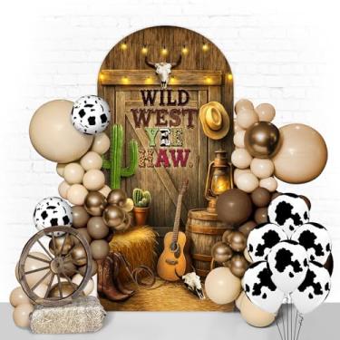 Imagem de Capa de arco do Velho Oeste de 1,8 m - Capa de fundo de arco de elastano elástico dupla face com design ocidental para festas de cowboy, casamentos, aniversários e eventos
