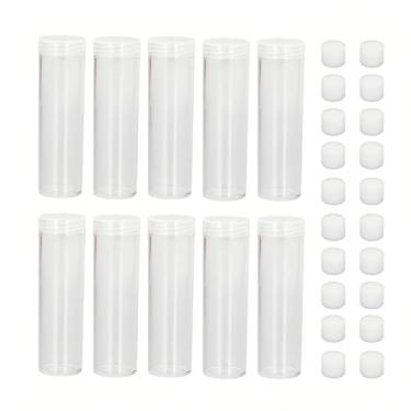 Imagem de Tubo redondo transparente para moedas, 10 peças tubo redondo de armazenamento de moedas transparente 11 cm de altura 3,5 cm de diâmetro superior porta-moedas de plástico com tampa transparente e esponja de almofada para moedas Co