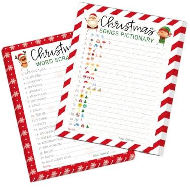 Imagem de FYSUIMU Conjunto de 36 peças de cartas de jogo de festa de Natal com desenho animado de Natal com piccionário de músicas e jogos de corrida de palavras para adultos, família, escritório, grandes