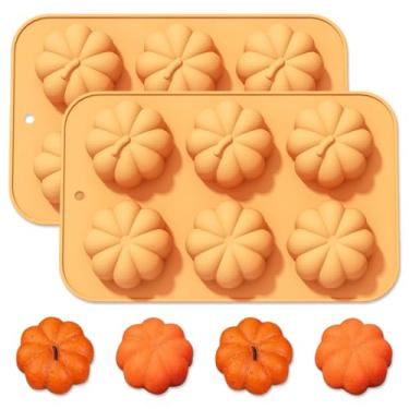 Imagem de 2 peças de moldes de silicone de abóbora para chocolate, 3D, outono, moldes de silicone, Dia das Bruxas, Ação de Graças, doces para doces, cubos de gelo, bolos, decorações de cupcake, gelatina, vela e