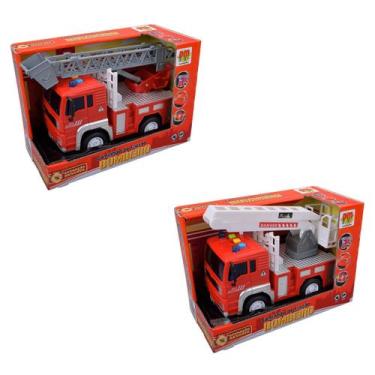 Imagem de Caminhão de bombeiro com escada à fricção com som e luz - dm toys dmt5