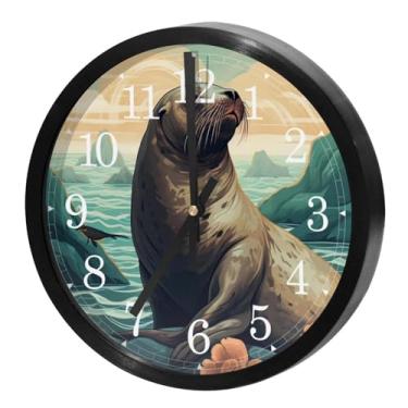 Imagem de LILINWAN Relógio de parede 24 cm sem tique-taque silencioso operado por bateria relógio de parede redondo moderno estilo simples decoração relógio para escritório/escola/quarto/sala de estar