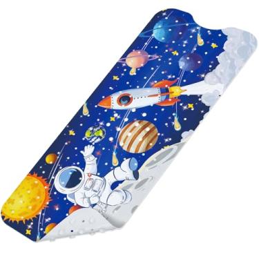 Imagem de SHUCHING Tapete de banheira de bebê antiderrapante para crianças - 101 x 40 cm, tapete de chuveiro extra longo antiderrapante para banheiro, sem mofo, lavável na máquina, homem do espaço