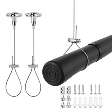 Imagem de 2 conjuntos de suporte de haste de armário de teto resistente, suporte de varão de cortina ajustável de 150 cm, suportes de varão de cortina de teto para hastes de chuveiro curvas, em forma de L ou